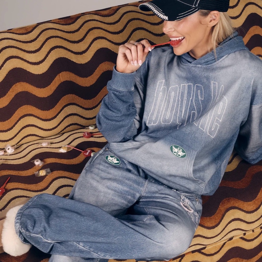 BRAND NEW Boys Lie Done Denim Blue Hoodie